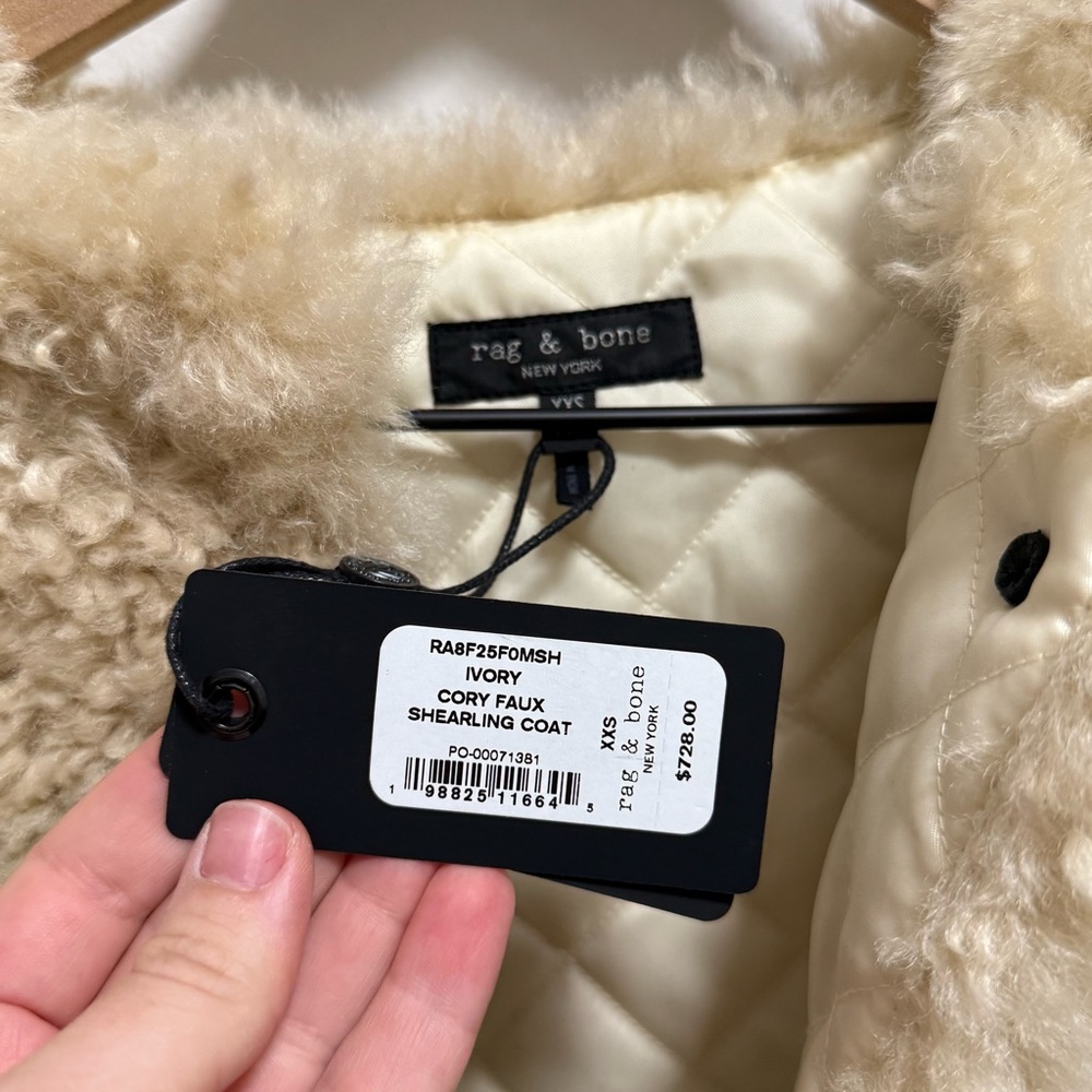 Rag & Bone Sabrina faux fur coat cropped shearling jacket beige glam winter cute - Picture 5 of 11